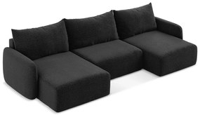 Fekete kinyitható-tárolóhelyes sarokkanapé Kalena – Makamii