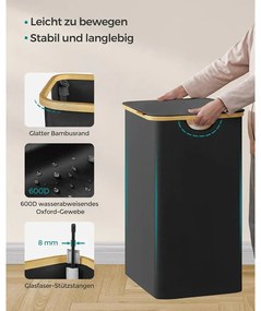 SONGMICS szennyeskosár fedéllel – 3 rekeszes ruhagyűjtő, 150 L űrtartalommal fekete színben