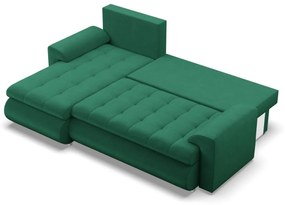 Tokio sarokkanapé, 2 ágyneműtartóval, bársony, baloldali, zöld