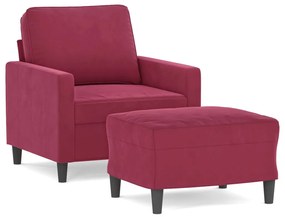 bordó bársony kanapéfotel lábtartóval 60 cm