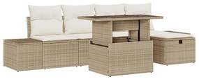 vidaXL Kerti Kanapé Szett 6 pcs Bézs polirattan