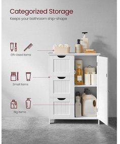 Szabadon álló ajtós, 3 fiókos szekrény, fehér 60x30x81cm