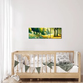 Kép - Falu sárga-zöld színekben (órával) (90x30 cm)