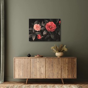 Üveg kép - Vörös virágok sötét háttér előtt (70x50 cm)