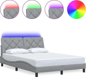 vidaXL világosszürke szövet ágykeret LED-es matrac nélkül 140x200 cm