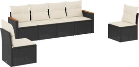 vidaXL 6 részes fekete polyrattan kerti ülőgarnitúra párnákkal