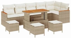 vidaXL Kerti Kanapé Szett párnával 10 pcs Bézs Poli rattan