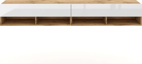 TV-állvány 280 cm méretben, 2 ajtós kivitelben, wotan tölgy/fehér fényes színben DERBY