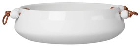 Fehér porcelán tál bőr fogantyúval