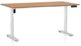 OfficeTech B állítható magasságú asztal, 160 x 80 cm, fehér alap, bükkfa