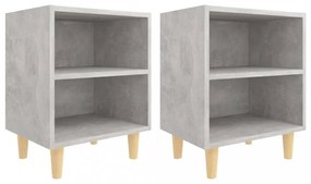 2 db betonszürke éjjeliszekrény tömör fa lábakkal 40x30x50 cm