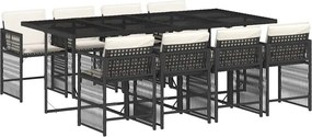 vidaXL 9 részes fekete polyrattan kerti étkezőgarnitúra párnákkal