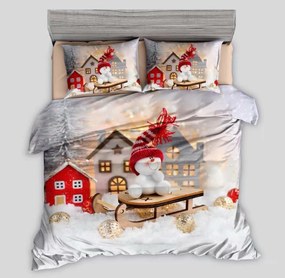 3D Pamut ágynemű SNOWMAN ON A SLEIGH szürke, 100% pamut Ágyneműhuzat mérete: 70 x 90 cm | 140 x 200 cm
