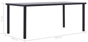 Fekete és betonszürke MDF étkezőasztal 200 x 100 x 75 cm