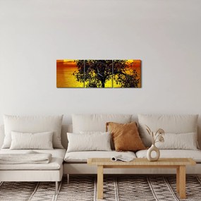Egy fa sziluettjének képe (órával) (90x30 cm)