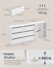 fésülködőasztal, egymás mellé vagy l-alakban állítható, fehér