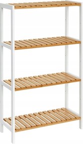 Songmics 4 szintes könyvespolc, fehér és natúr, Bambusz Cipősszekrény