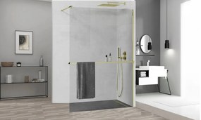 Arlo Plus Gold Walk-In Nano zuhanyfal 100 cm, 8 mm vastag vízlepergető biztonsági üveggel, arany színű, 200 cm magas