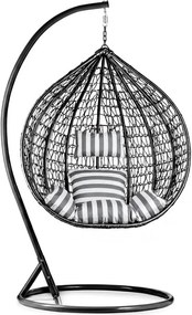 Fekete függőszék KOKON állvánnyal, fehér-szürke párna
