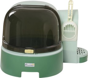 PawHut Macska WC, Zárt Macskaalom Kehely, 52 x 60 x 42 cm Fedéllel, Kihúzható Tálcával, Zárral, Lapáttal, Zöld | Aosom
