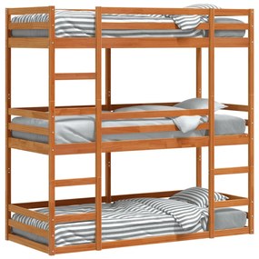 viaszbarna tömör fenyőfa háromszintes ágy 90 x 200 cm