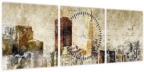 Kép - Művészileg renderelt város (órával) (90x30 cm)