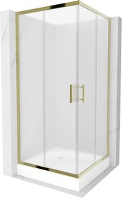 Mexen Rio, szögletes zuhany tolóajtóval 90 (ajtó) x 90 (ajtó) x 190 cm, 5 mm matt üveg, arany profil + fehér zuhanytálcás RIO, 860-090-090-50-30-4510