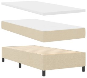 Boxspring ágy matraccal és fejtámlával, krém színű, 100x200 cm, textil