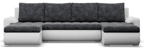 Tokio U alakú sarokkanapé, 3 ágyneműtartóval, fonott + műbőr, univerzális oldal, sötétszürke - fehér