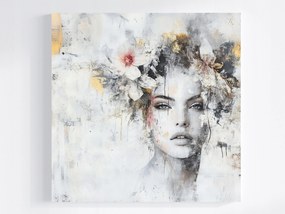 Canvas Vászonkép Nő Portré Virágok Vintage Retro Shabby 40x40