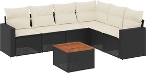 vidaXL 7 részes fekete polyrattan kerti ülőgarnitúra párnával