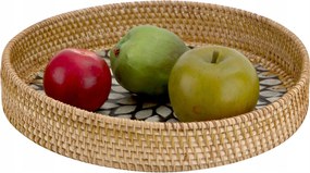 Dekorációs rattan tálca 30cm natúr fekete kerek