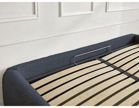 Sötétkék kárpitozott ágyneműtartós-ágytámla nélkül franciaágy ágyráccsal 160x200 cm Inera – Bobochic Paris