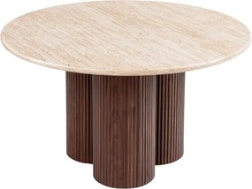 Massia kerek dohányzóasztal 80 cm nappaliba - travertin / dió