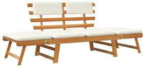 vidaXL 2 az 1-ben tömör akácfa kerti pad párnákkal 190 cm