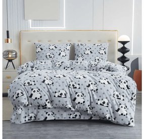 PANDA szürke mikroplüss ágyneműhuzat Ágyneműhuzat mérete: 2 db 70 x 90 cm | 200 x 220 cm
