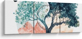 Kép – Akvarellfa tele élettel (órával) (90x30 cm)