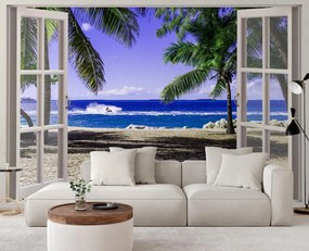 Gario Fotótapéta Ablak kilátással a trópusi tengerpartra Anyag: Vlies, Méret: 280 x 200 cm