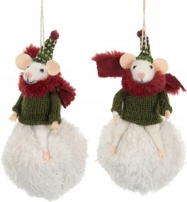 Bomba Karácsonyfa Medál Egér 2 db Gyapjú Fehér Karácsony