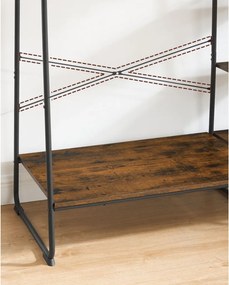 Ruhatároló, ruhaakasztó, 5 szintes polccal, 6 akasztóval, ?45 x 120 x 160 cm, rusztikus barna