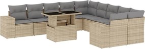 vidaXL 11 részes bézs polyrattan kerti ülőgarnitúra párnákkal
