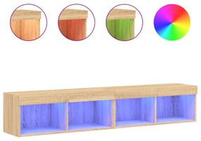 2 db sonoma tölgy színű TV-szekrény LED-ekkel 80x30x30 cm