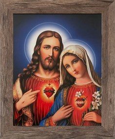 Vászonkép 30x25 Jézus És Mária Szíve Jézus Krisztus Mária Tölgyfa Keret