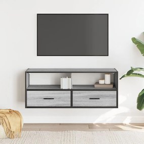 szürke sonoma színű szerelt fa és fém TV-szekrény 100x31x39,5cm