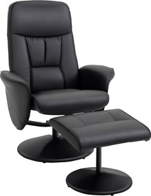 HOMCOM Fekvőfotel Órákhoz Lábpihenővel, PU Kárpitozott Relax Fotel 145°-ig Hátradőlő és 360°-ban Forgatható, Állítható Háttámlával, 76x81x101 cm, Feke
