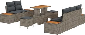 vidaXL Kerti Kanapé Szett 8 pcs Szürke polirattan