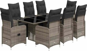 vidaXL 9 részes szürke polyrattan kerti bisztrógarnitúra párnákkal