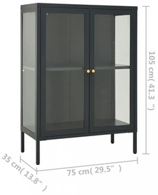 antracitszürke acél és üveg tálalószekrény 75 x 35 x 105 cm