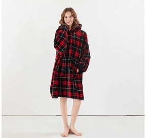 ALBURY piros báránybunda hatású kapucnis, ujjas pléd