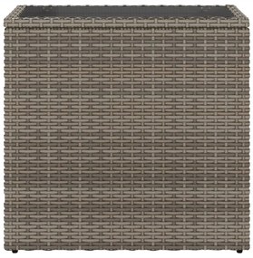 szürke polyrattan kerti kisasztal üveg lappal 58 x 27,5 x 55 cm